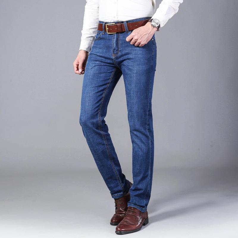 Spring And Autumn New High End Plush Jeans For Men Straight Tube Slim Fit Elastic Thick Casual Pants Autumn And Winter Men'S Pants