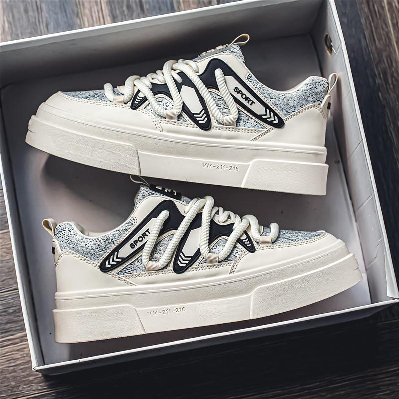 Sneakers Man Trendy Flat Sports Walking Shoes Breathable Leather Comfortable Non-Slip Casual Lace-up Skate Shoes for Men