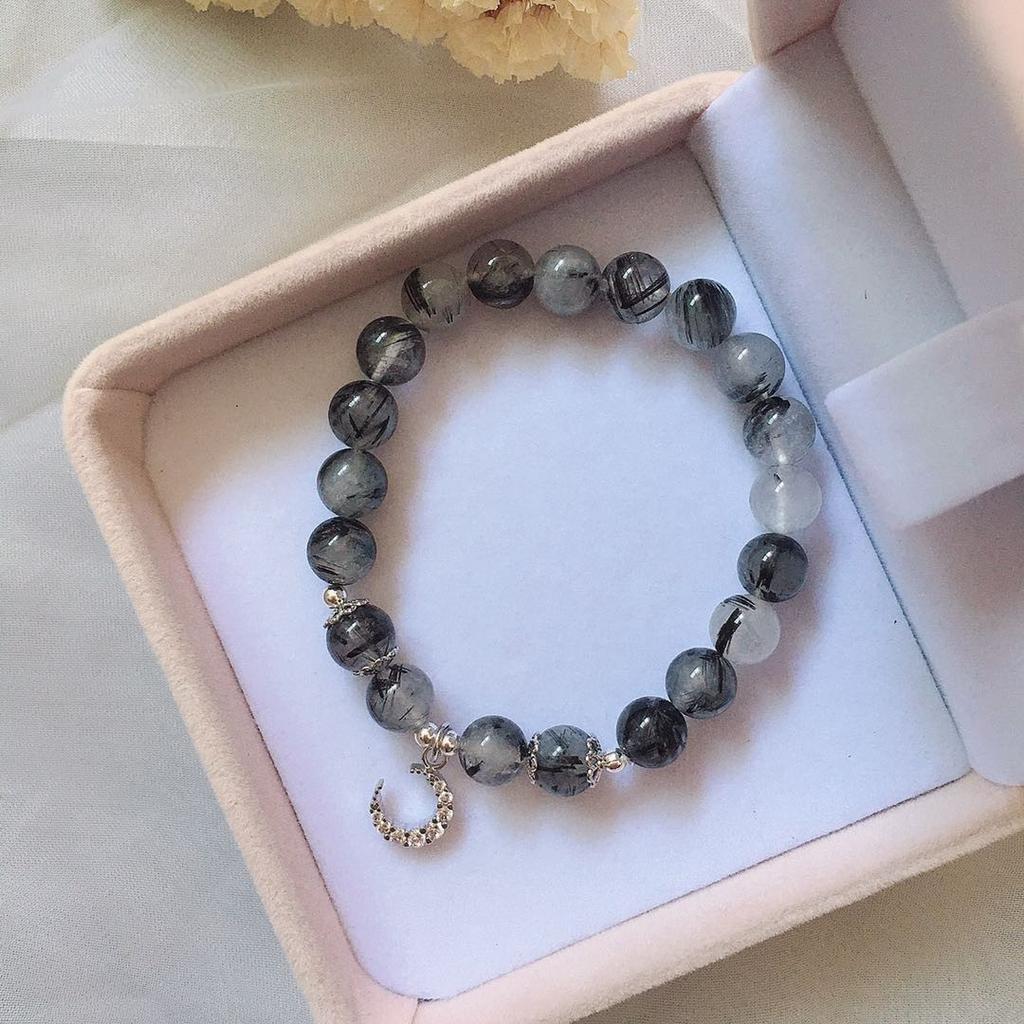 Natural black hair crystal obsidian bracelet, couple/student/girlfriend style bracelet, exquisite friendship bracelet