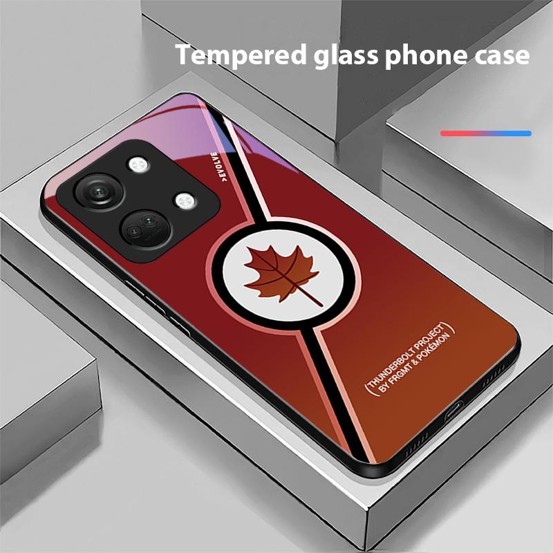 Maple Leaves Yellow For OnePlus Nord 3 5 6T 7 Pro 8 12 10T Reno8 Lite 5G 10R Nord N30 Hard Shell Tempered Glass Phone Case Black