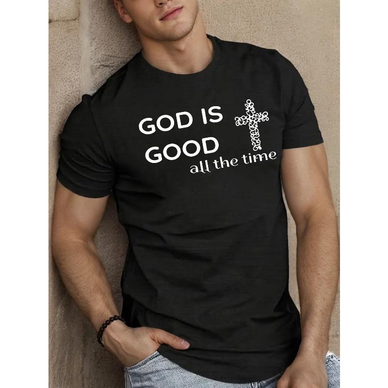 

God Is Good All The Time Men S Short Sleeve T-Shirt - Casual, Crew Neck, Geometric Pattern, Slight Stretch, Regular Fit, Summer 4XL чорний