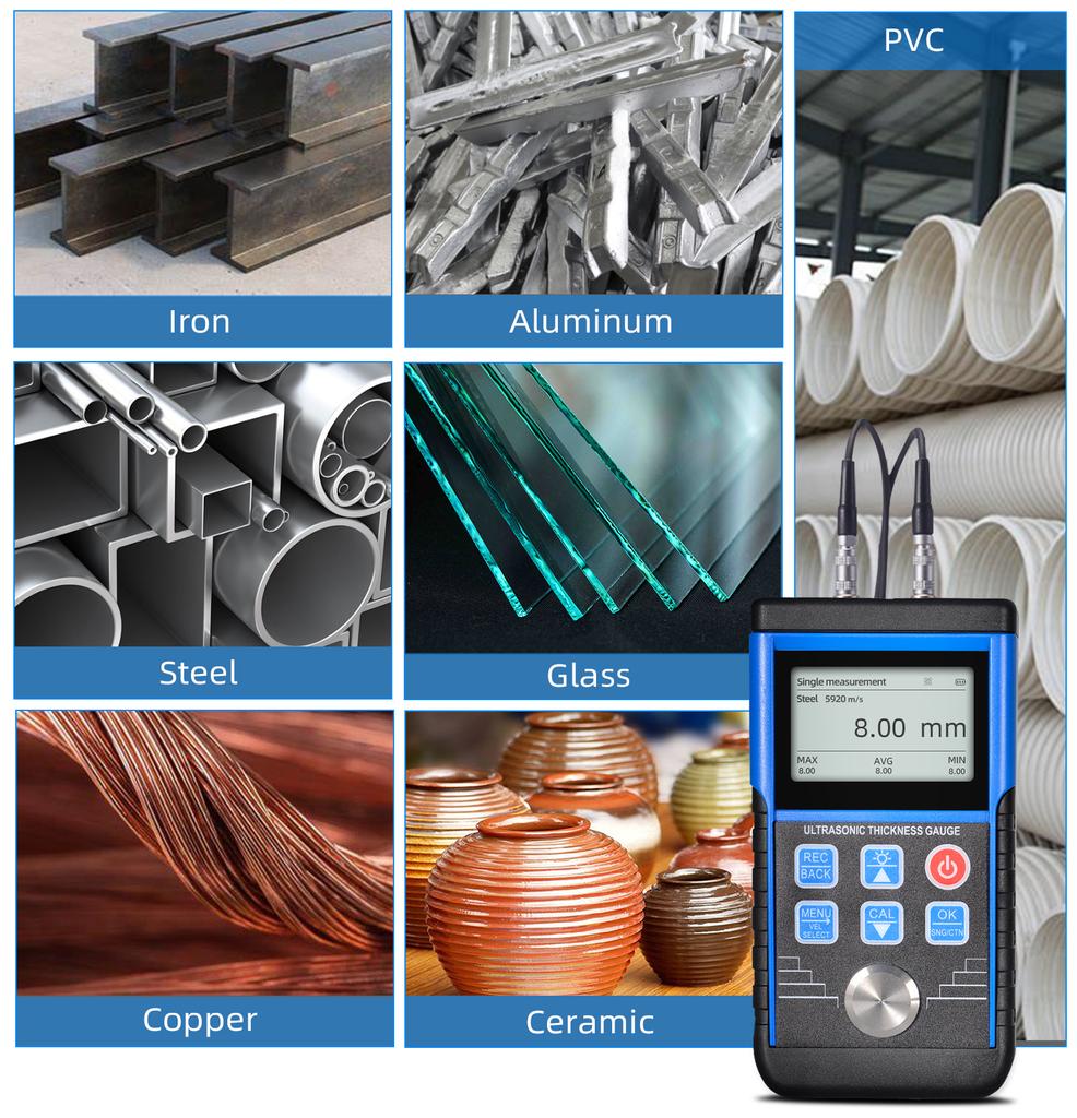 Ultrasonic Coating Thickness Gauge, For Measur Steel, Brass, Glass, Ceramics & Polyvinyl Chloride, Material Thickness Gauge Tool