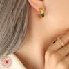 C-shaped Green Zirconia Earrings in 18K Gold-Plated Titanium Steel - European & American Style Fashion Accessory