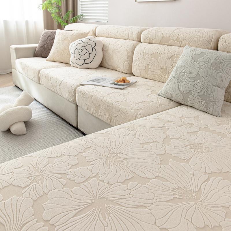 Flowers Jacquard Fleece Sofa Cushion Cover Stretchable Anti-Slip Couch Slipcovers Dustproof Sofa Toppers Furniture Protector