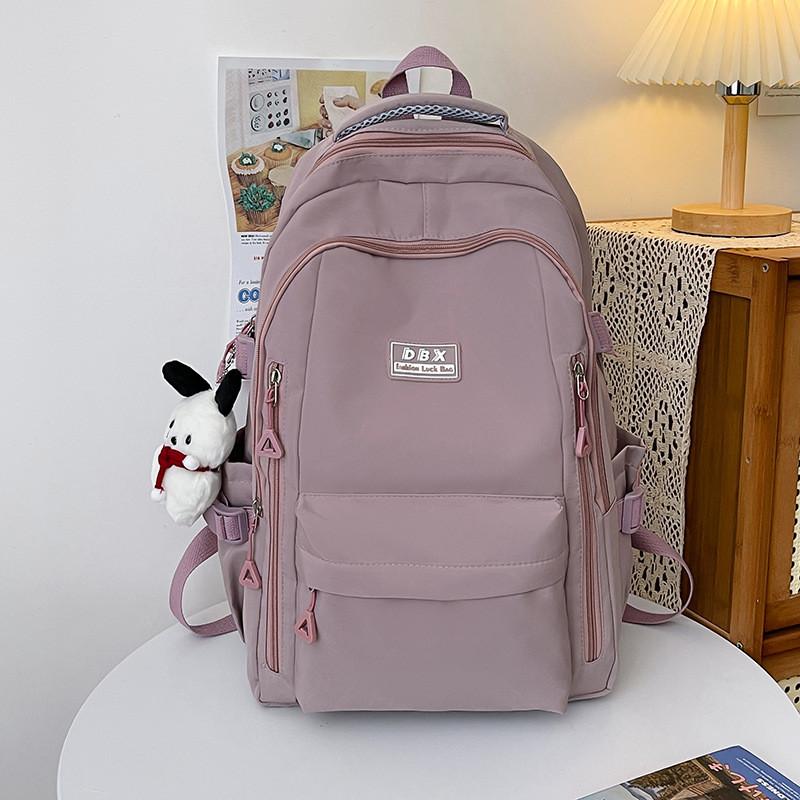 Large Capacity Simple Backpack With Solid Color And Letter Design Daily For