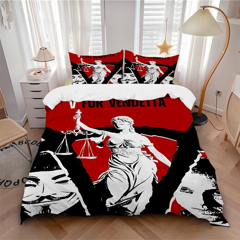 

3pcs V for Vendetta Bedding Set, Soft Polyester Duvet Cover and Pillowcases Machine Washable Seasons all suitable & Guest Room Decor208 135x200cm