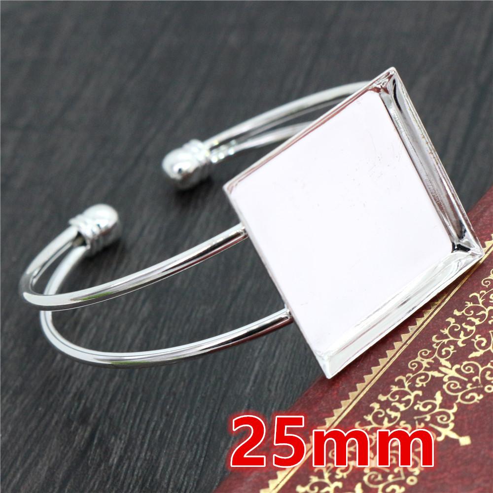 1 Piece Fit 20mm/25mm Square Cabochons Bangle Bracelet Blank Base Setting Tray Bezel DIY Jewelry Making Accessories Findings
