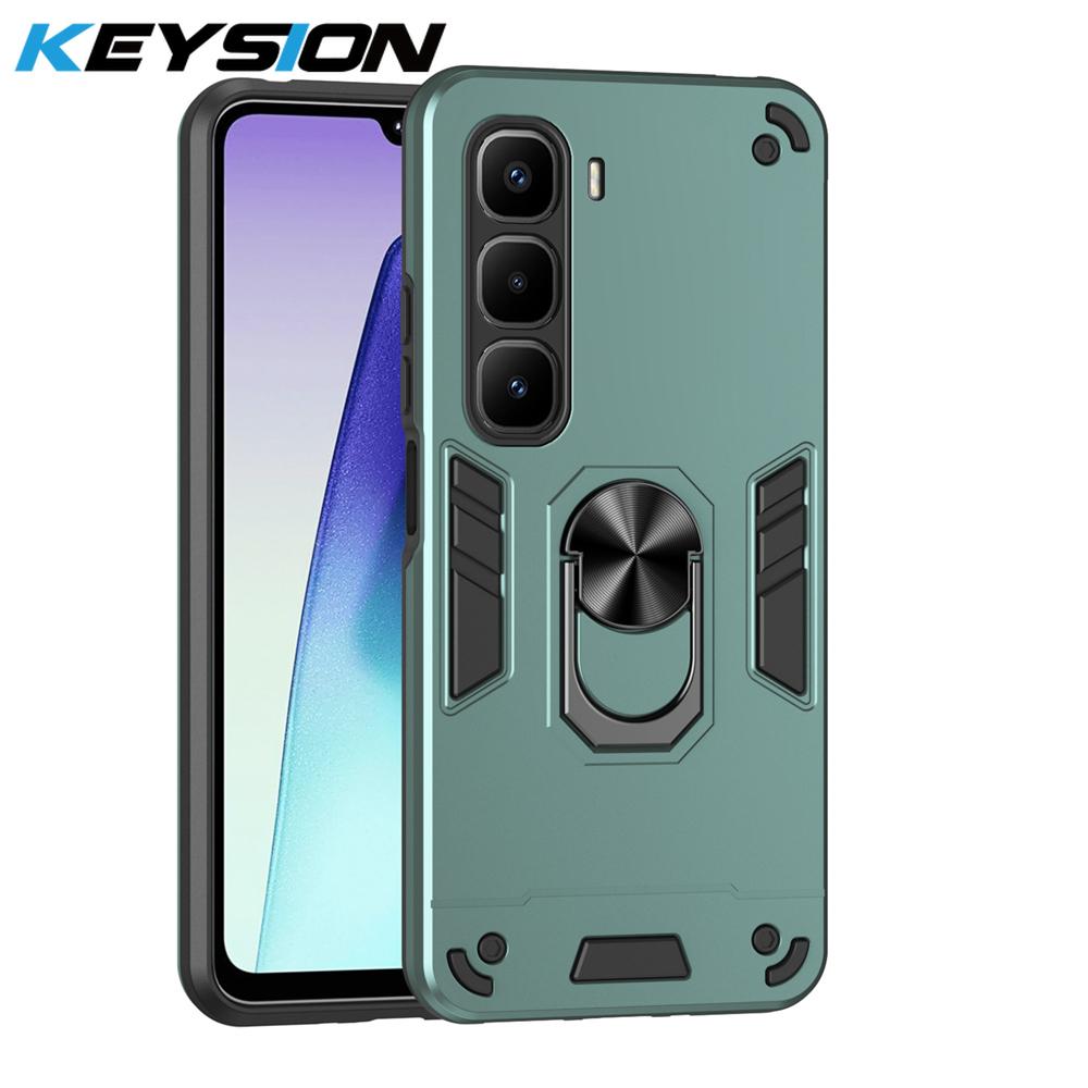 KEYSION Shockproof Armor Case for Infinix Hot 60 Pro+ Silicone+PC Metal Ring Stand Phone Cover for for Infinix Hot 60i 4G 60 5G
