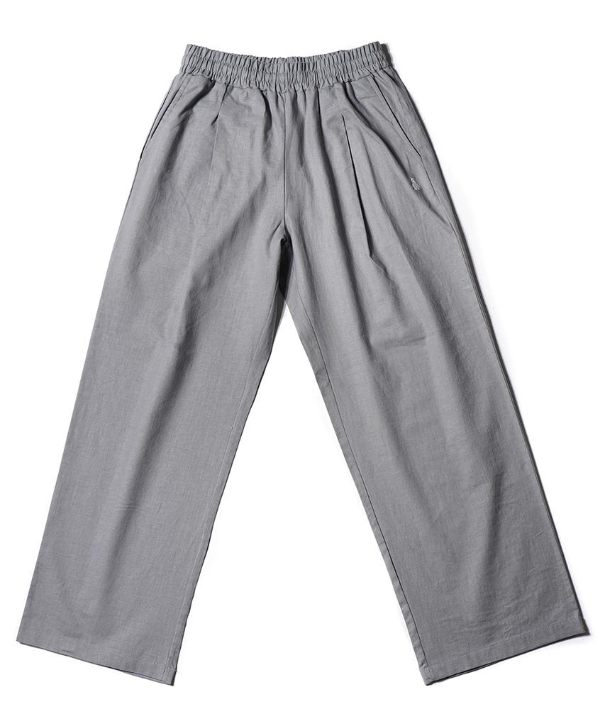 GAKKAI UNIONS Linen Single-Pleat Wide Elastic Waist Pants Gray