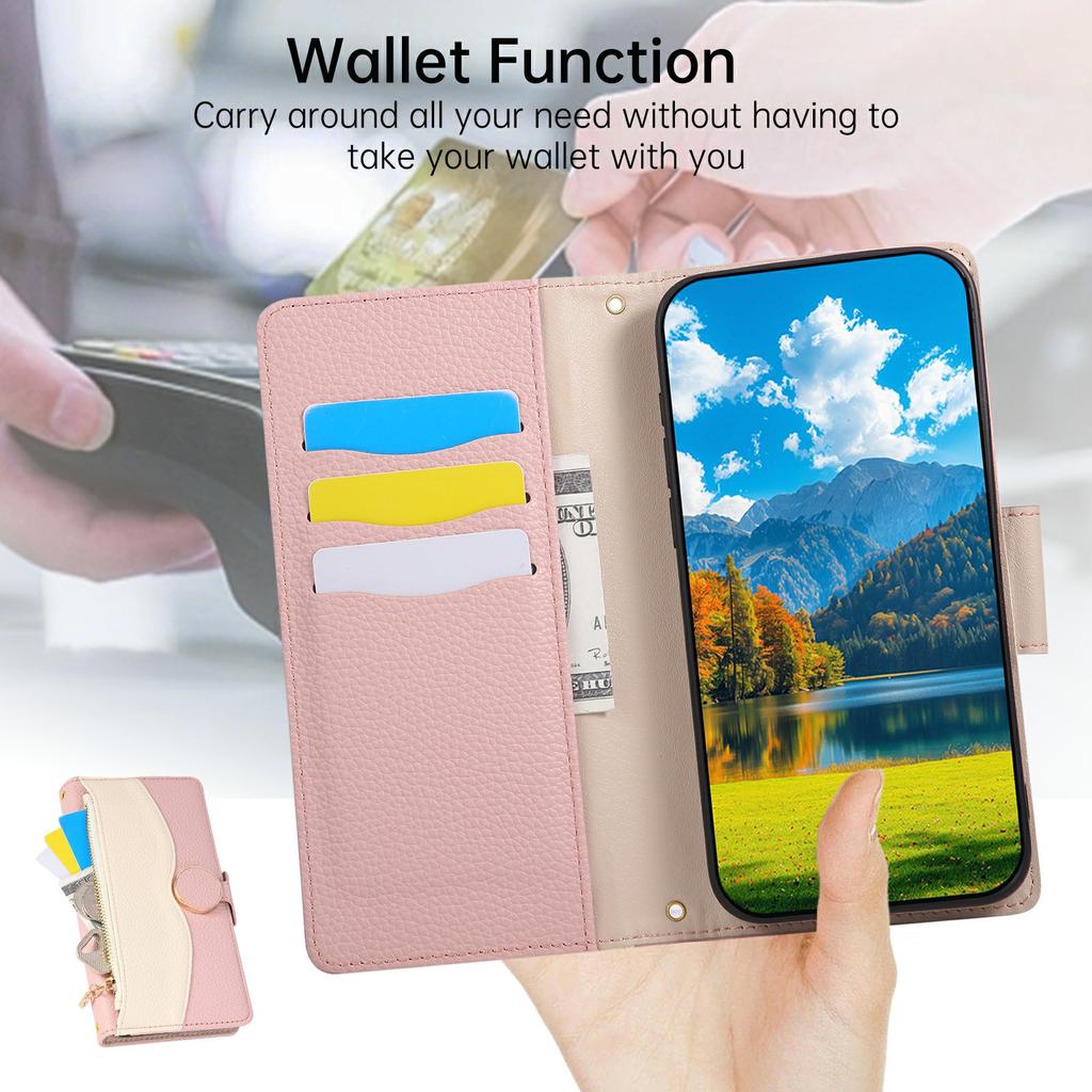 Phone Case For Honor Magic8 Lite 5G / X9d 5G / X70 5G Zipper Wallet Color Splicing TPU PU Leather Flip Phone Cover with Strap