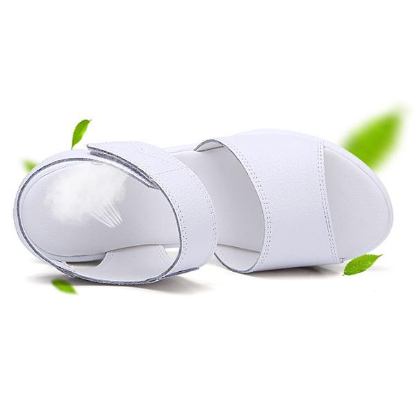 WTEMPO Women Large Size Wedge High Heels Shoes Female Solid Color Buckle Platform Leather Casual Summer Slippers