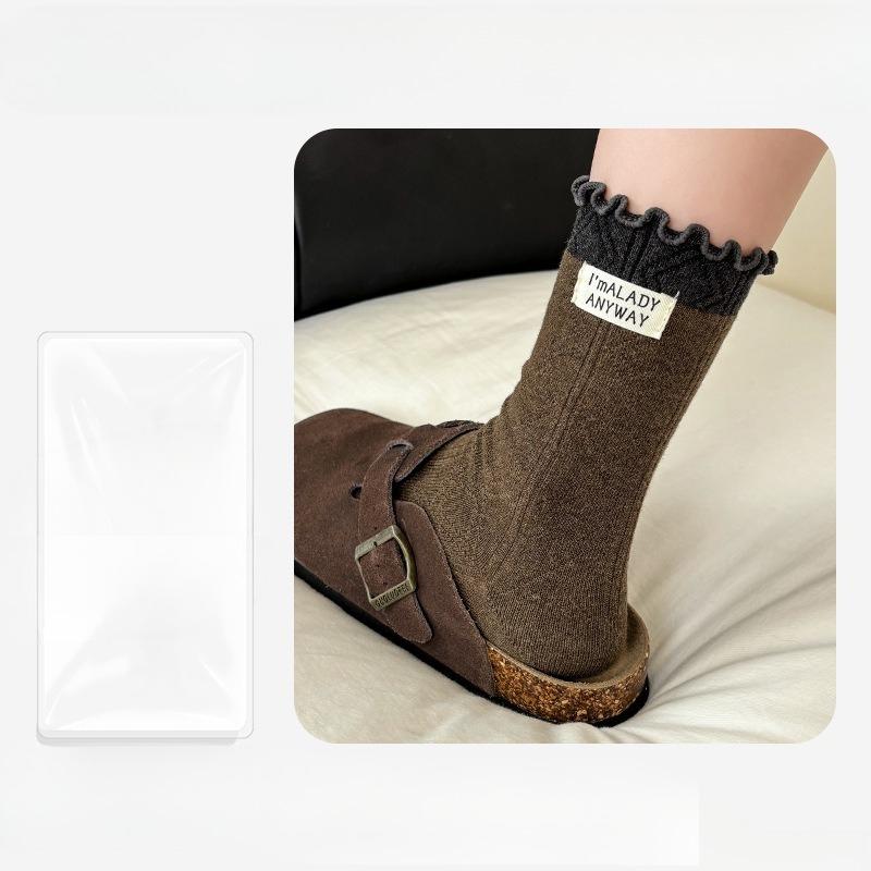 Damen Herbst und Winter Alles Build Holzohr Seitenstoffetikett Lange Röhre Rippstrick Socken