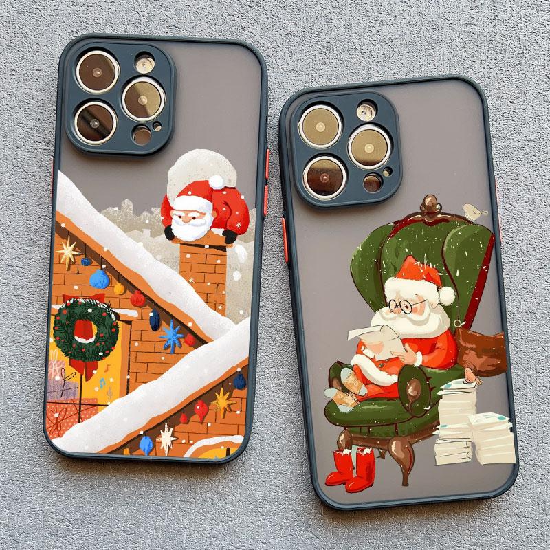 Coques de téléphone de Noël Cartoon de Luxe pour IPhone 11 12 13 Mini Pro Max 14 15 16 Pro Max Plus XS XR X Simple Père Noël Antichoc
