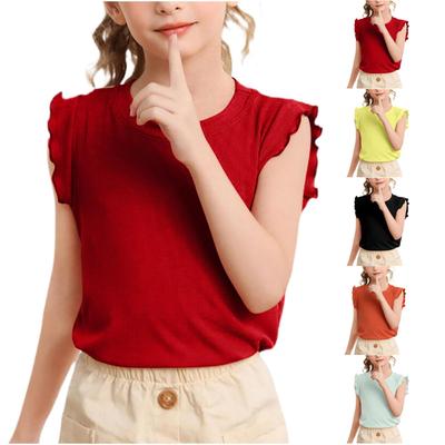 Girls Ruffle Sleeveless CuteKids Tops Loose Crewneck Pullover Casual Tees