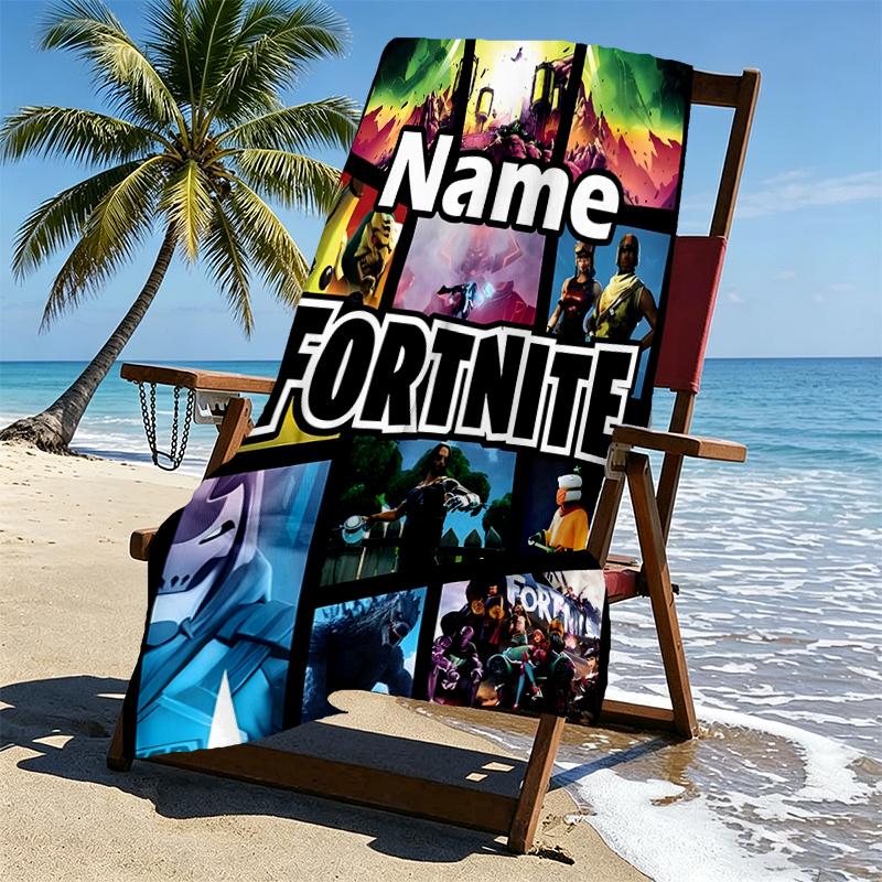 Custom Name Personalized Game Fortnite Print Beach Towel, for Trip Camping Beach Party Home Decor, Birthday Gift for Family & Friends