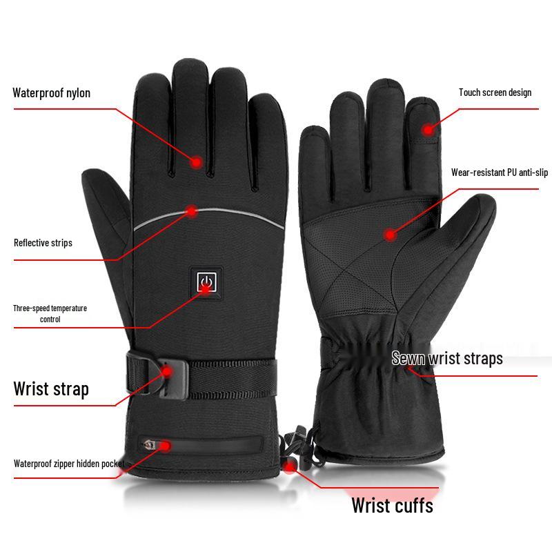 Electric Heated, Windproof, Waterproof Touchscreen Winter Gloves for Motorcycle Riding & Skiing