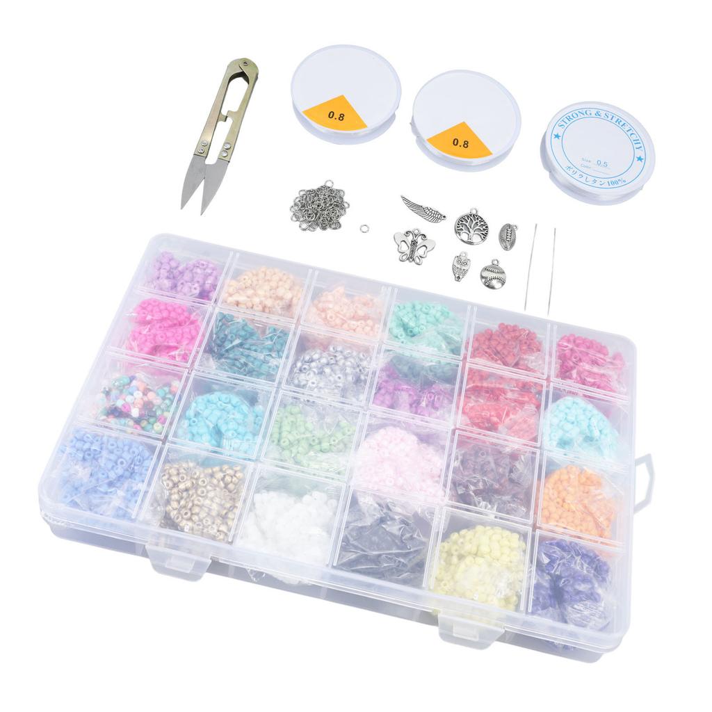 3mm Painted Glass Beads Set 24 Grids Alloy Pendant Jewelry Making DIY Bracelets Accessories About 14400pcs
