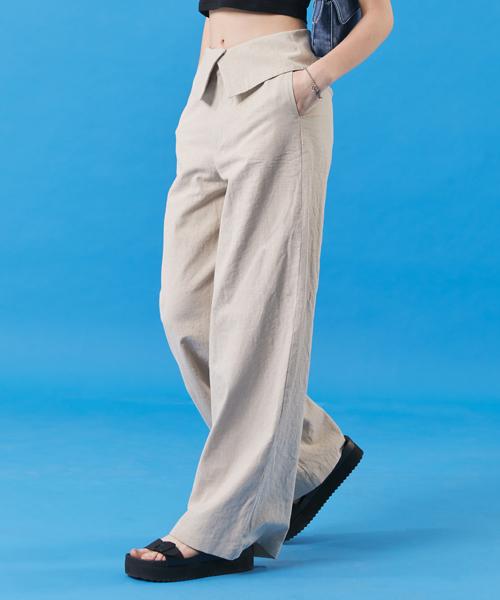KOLEAT Summer Linen High-Waisted Wide Slacks Pants [Oatmeal]