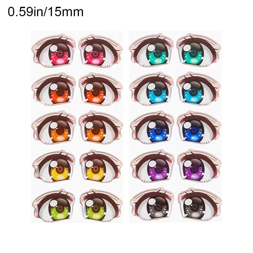 10Pairs Rainbow Cartoon Eyes Stickers For Loli Doll Eyes Accessories Cute Crystal Eyes Sticker Anime Figurine Face Organ Paster