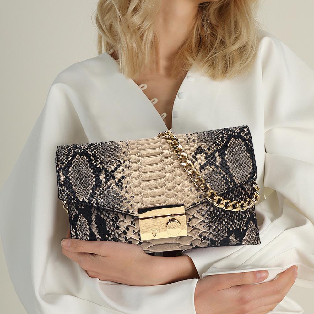 2024 Retro kabelka přes rameno se vzorem hadí kůže - Dámská crossbody klopová kabelka