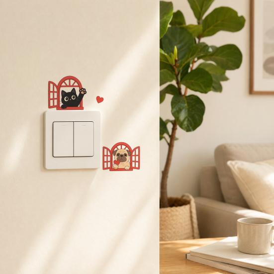 Light Switch Plate Stickers Dog Window Cute Cat Decorative