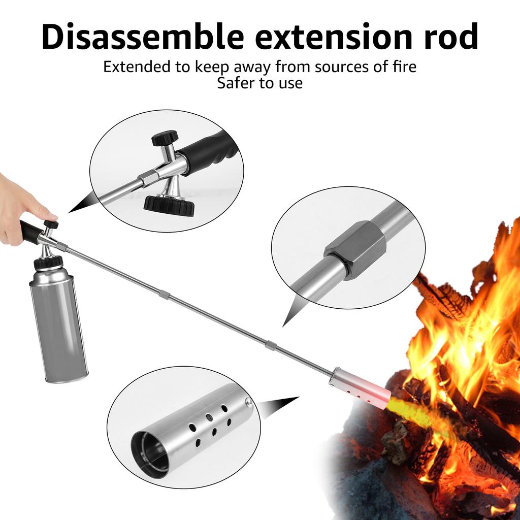Outside Weed Torch Burner Removable Long Arm Blow Torch Multi-functional Weed Torch Burner with Handle for Outdoor BBQ Camping