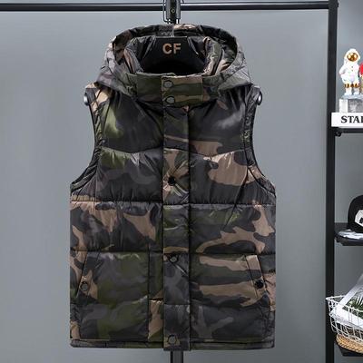 Gilet Imbottito con Cappuccio in Cotone Mimetico da Uomo - Giacca Senza Maniche Trendy Stile Coreano Autunno/Inverno