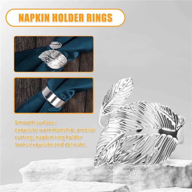 

AD23-Leaf Napkin Rings Set Of 6,Leaves Napkin Rings For Table Setting,Metal Leaf Napkin Holder Rings For Holiday Party серебряный