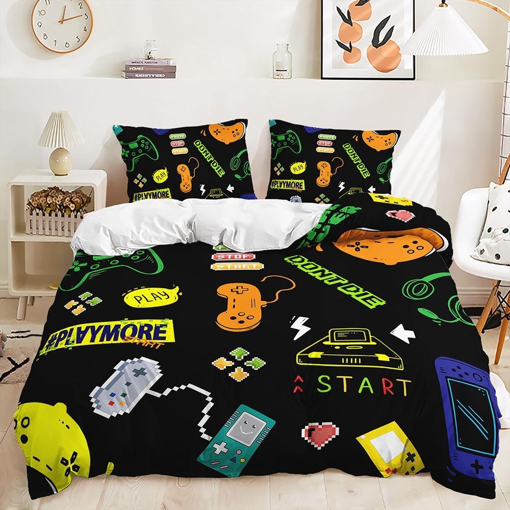 3D Game Controller Pattern Duvet Cover Pillowcase Bedding Black Bedding Set Adult Teen Single Double Queen Size Gift