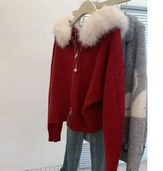 2026 Korean Retro Knit Cardigan: Women's Loose, Casual Long Sleeve Hooded Sweater with Fur Collar for Autumn and Winter