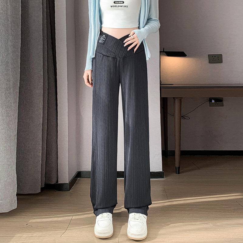 Ice Silk Maternity Wide-Leg Drawstring Pants - Spring/Summer Casual Wear