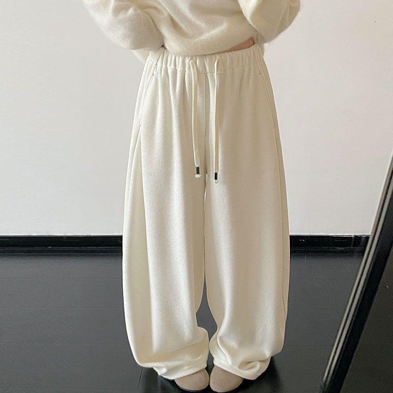 Women's Retro Wide-Leg Woolen Drawstring Pants