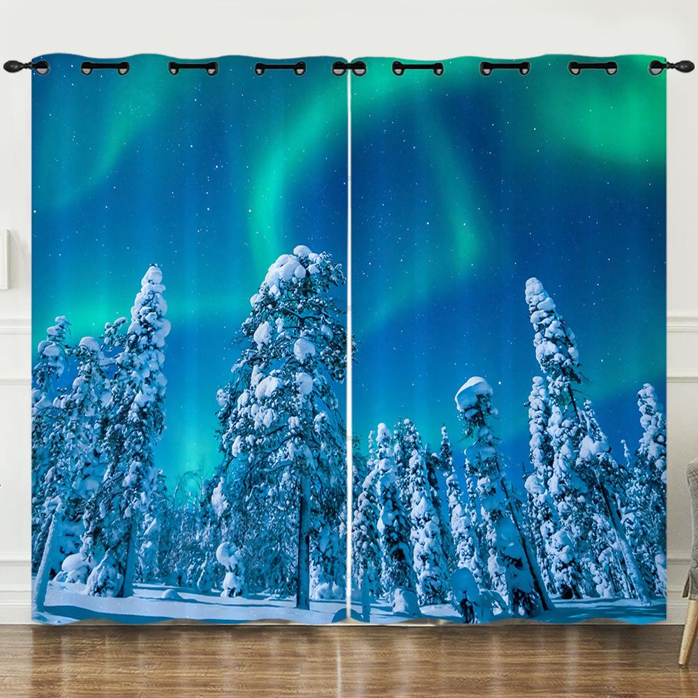 Curtain Bedroom Curtain Digital Printing Aurora Blackout Curtain Fabric No Punching