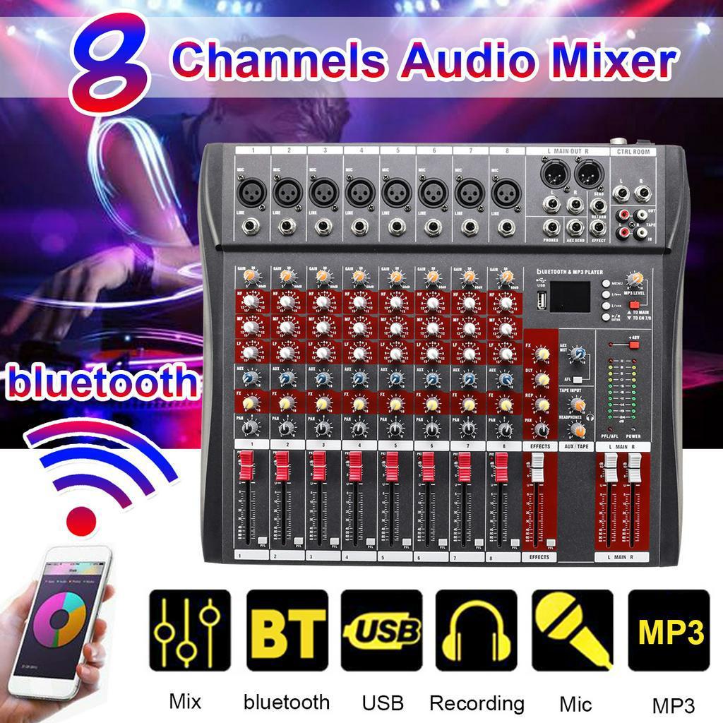 8 Channel Audio Mixer DJ Sound Mixing Console with USB MP3 Jack bluetooth Professional Karaoke Amplifier 48V Phantom Power