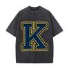 Bold Collegiate K Outline Emblem Washed Faded Vintage Short Sleeve Fashion Versatile Daily Tee