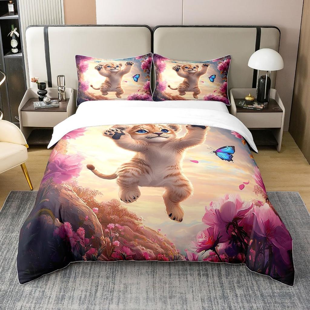 Comforter Tiger And Flowers S For Teens Queen Lightweight S Woodland Wildlife Romantic Bedding Set Bedroom Decor