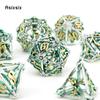 7 Pcs Silver Green Leaf Flower Metal Dice Hollow Metal Polyhedral Dice Set Suitable For Role-Playing Dice PropBoard Game Gift