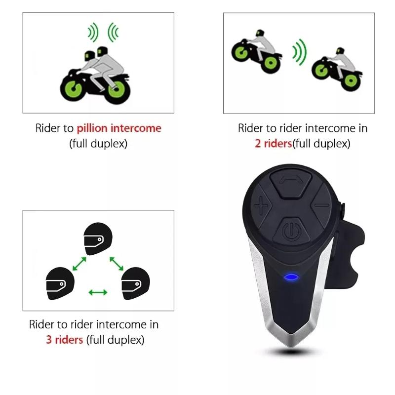 Motorsykkel Bluetooth Hjelm Headset Intercom for Riders Trådløs Intercomunicador Interphone MP3 FM