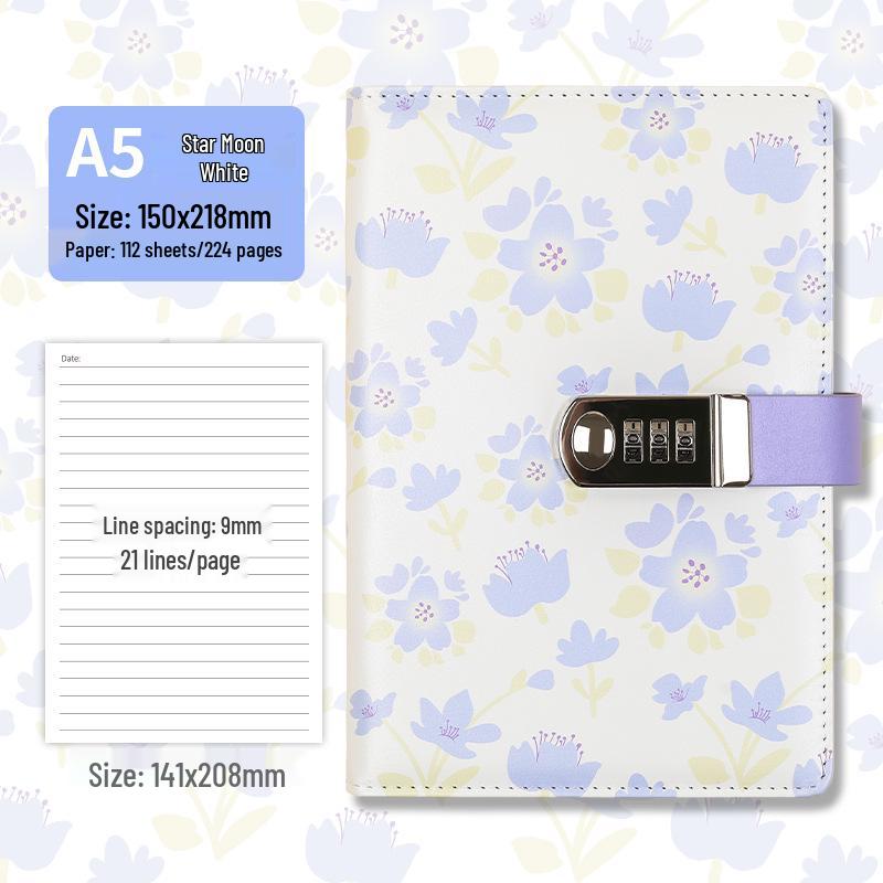 Floral Password Notebook: Leather Lock Diary for Students, Gift-Ready Lined Journal