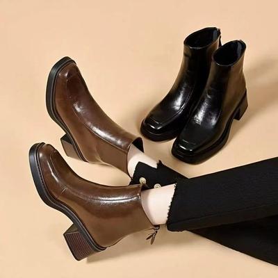Herbst und Winter neue Temperament dicke Sohle Britischer Stil Samt kleine nackte Baumwollstiefel weiches Leder Martin Stiefel