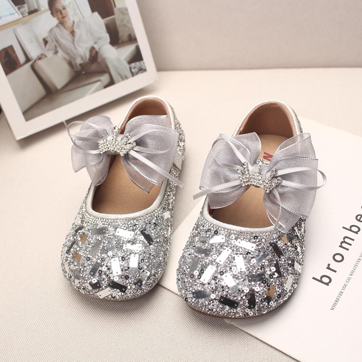 

2026 Spring Retro British Style Girls Leather Shoes - Toddler Princess Black Shoes Size 22-25, Min 4 Pairs срібний