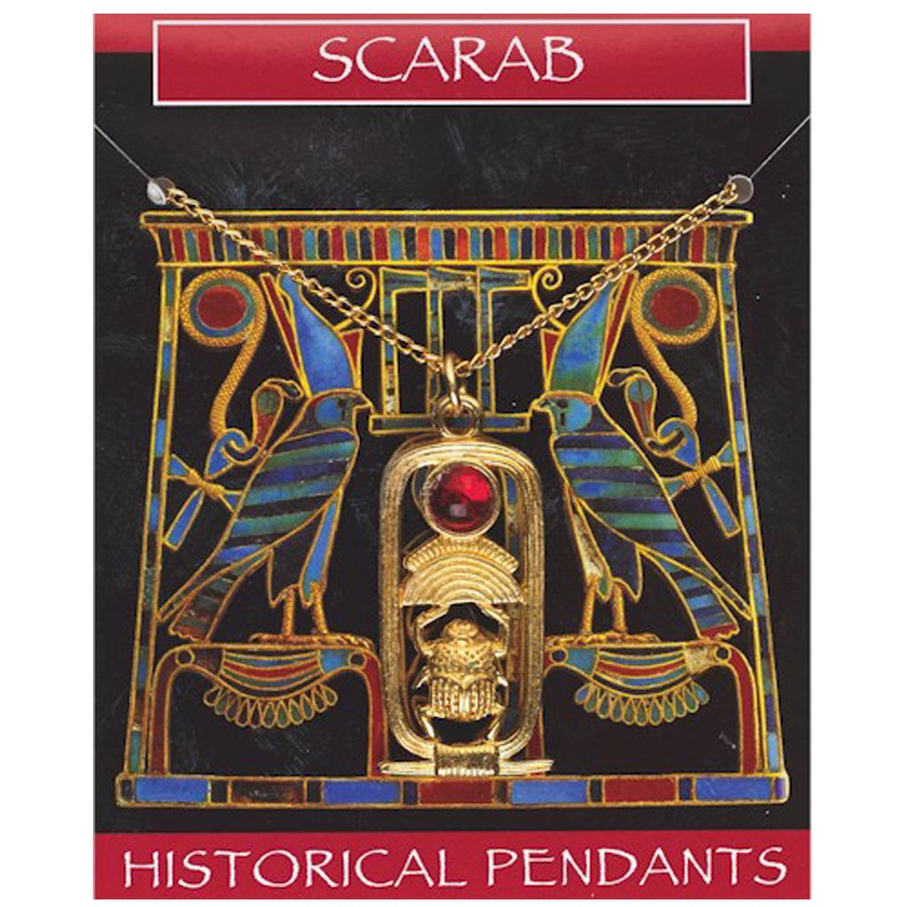 Les Trésors De Lily [R4356] - Retro Golden Red 'Ancient Egypt' Necklace (genesis Scarab Hieroglyph / Khepri) - 30x16mm