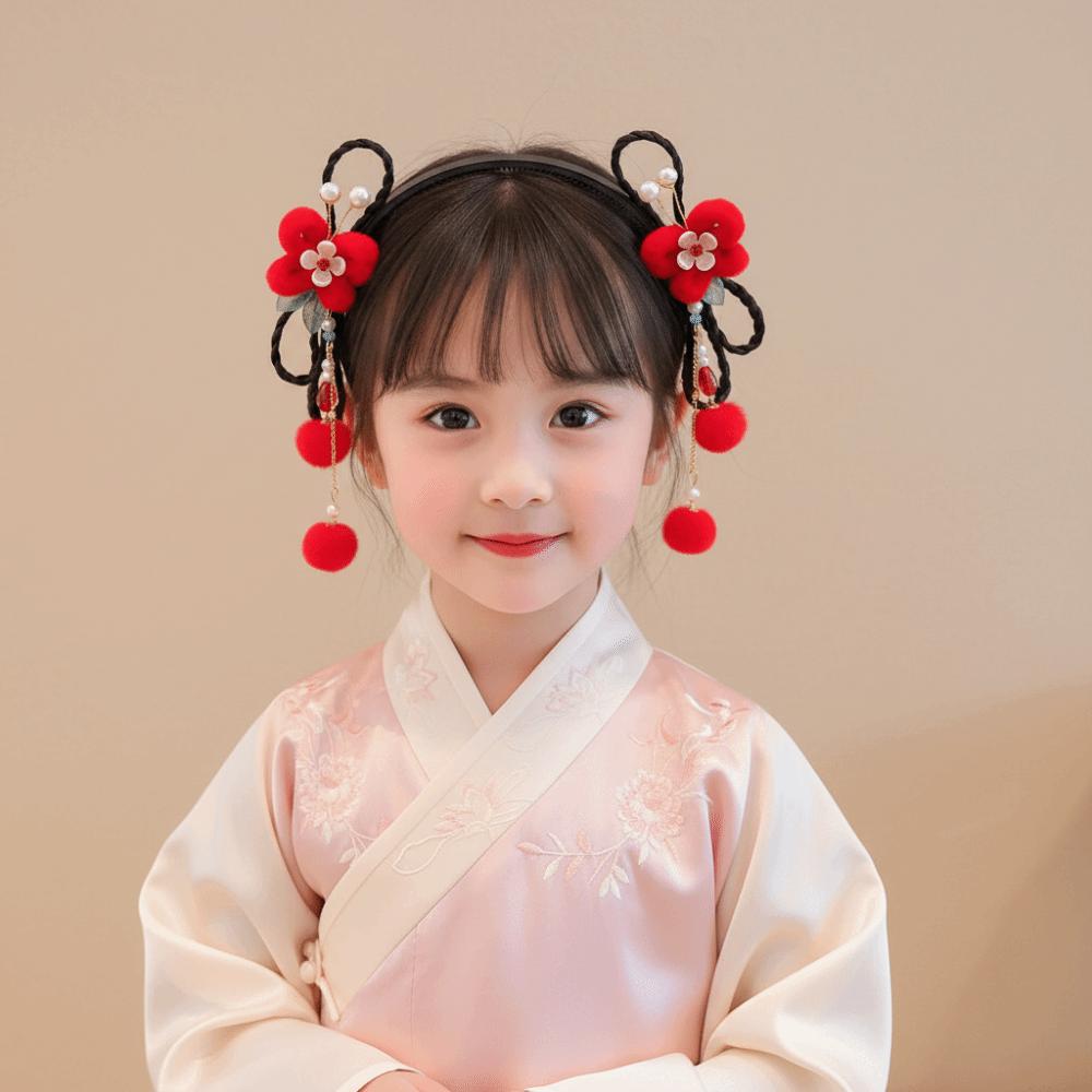 Flower Children Wig Headband Butterfly Hanfu Headwear Lovely Chinese New Year Headwear  Daily
