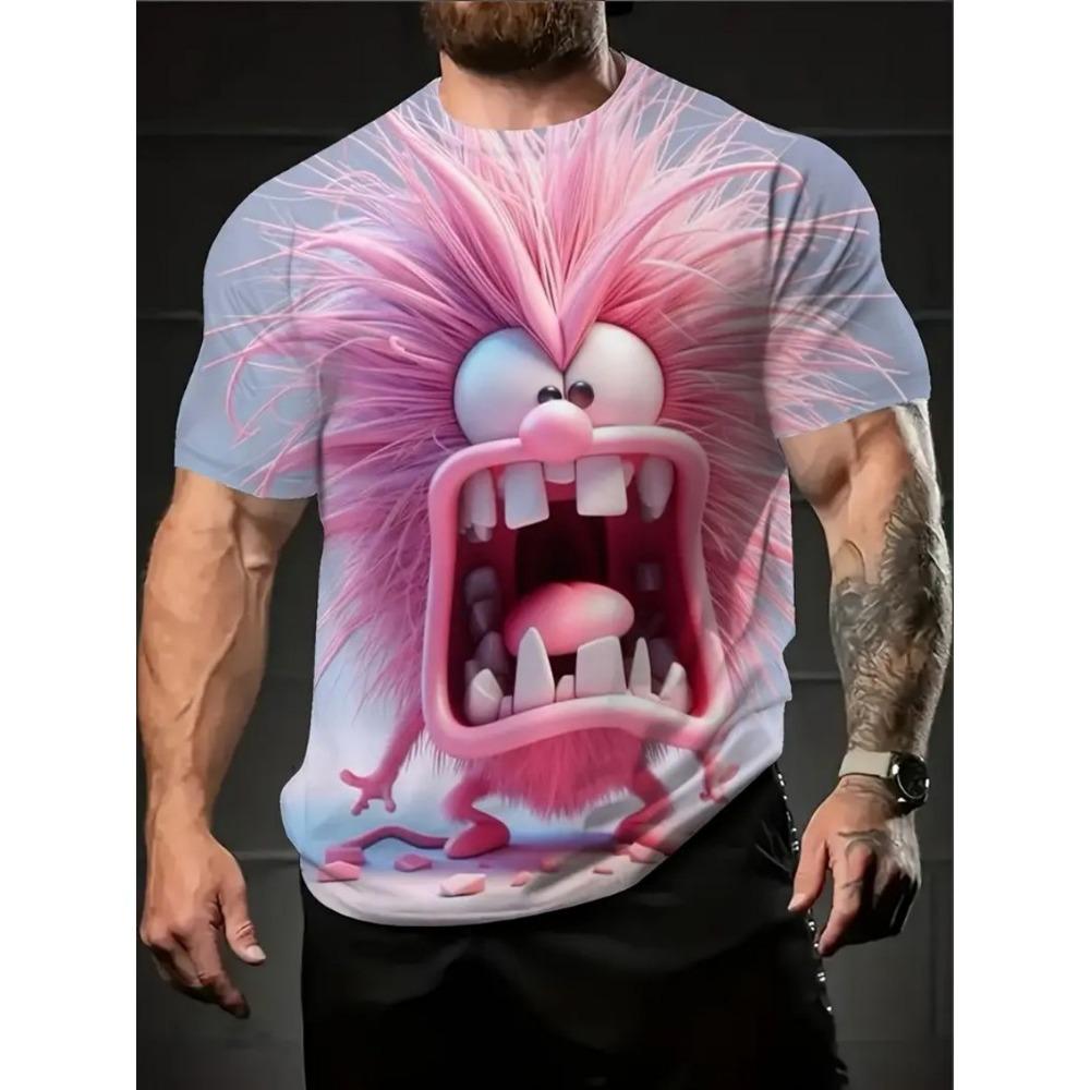 Men's Summer Casual Short Sleeved T-shirt with Realistic Cat Pattern Print