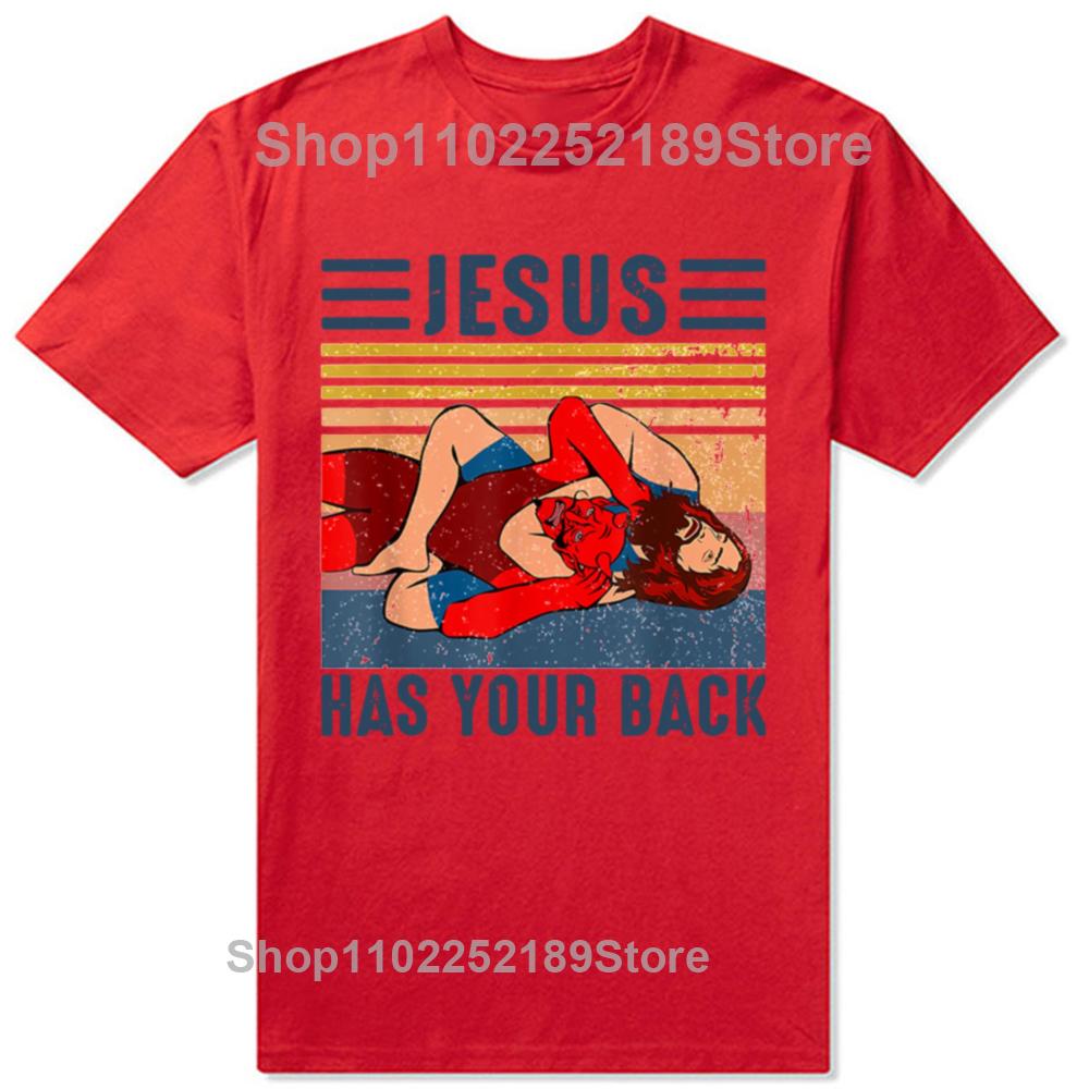 Men Clothing Jesus Has Your Back Jiu Jitsu Vintage Christian Short-sleeve Tops Male Kawaii Clothing Oversized T Shirt Hombre