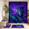 4Pcs Jungle Leopard Shower Curtain Set with Non-Slip Bath Mat, Toilet Lid Cover, Contour Rug & 12 Hooks, Bathroom Decor
