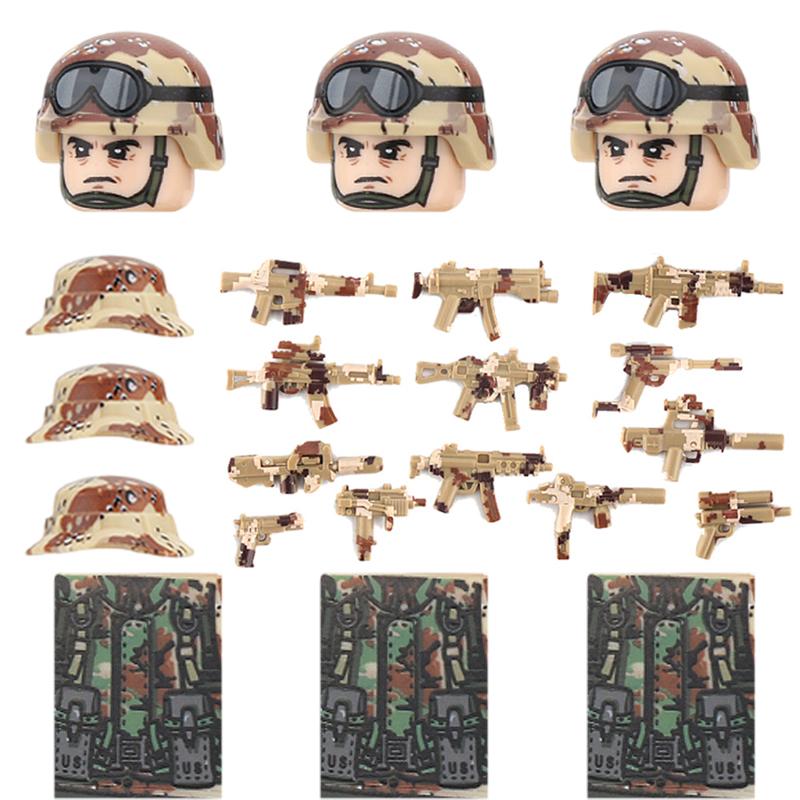 Military City Police Figures Add-Ons Building Blocks Army Commandos Soldier Camouflage Helmets Weapons Blocks Playthings Ideal For Children