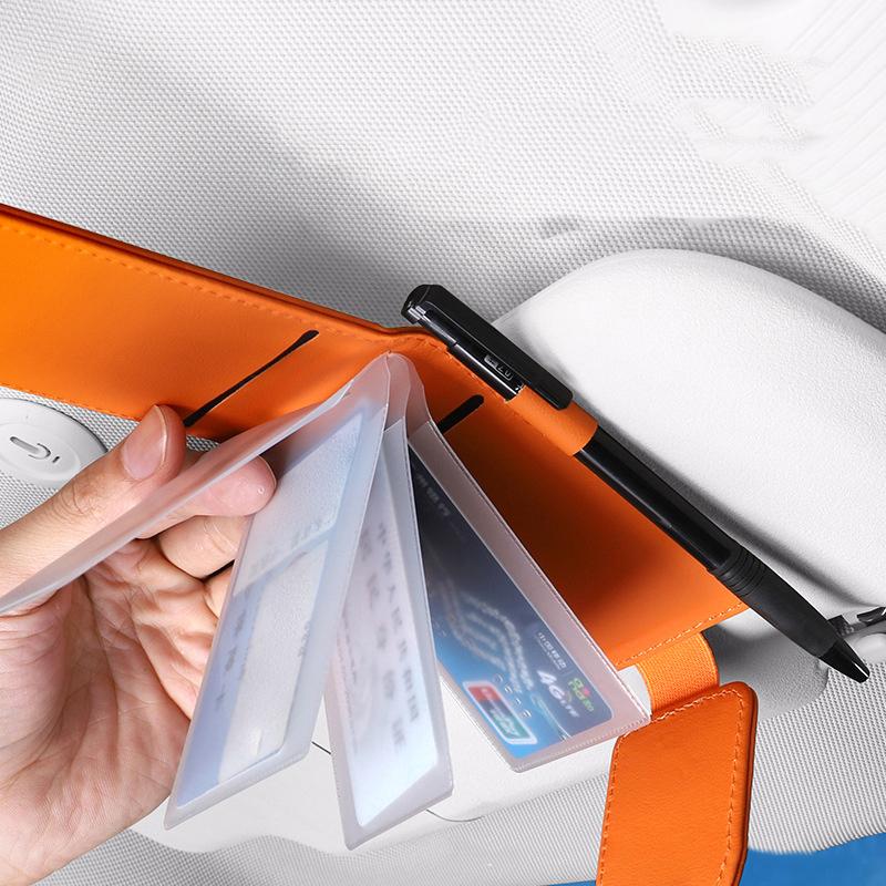 Car Sun Visor Organizer For Car Universal Eyeglasses Holder Card Storage Bag Pockets Clip Leather Interior Auto Accessories