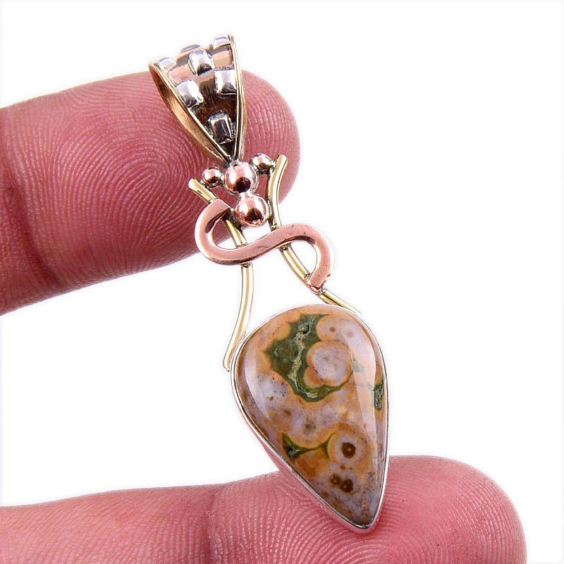 

Natural Ocean Jasper 925 Solid Sterling Silver TwoTone Gift Pendant 1.75 L1N60