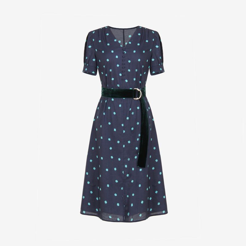 

Cost-Effective ~ Blue Rose Plus size women clothing Summer V-neck Waist Hugging A- line Skirt Dress Puff sleeve Small Floral Skirt Blue S